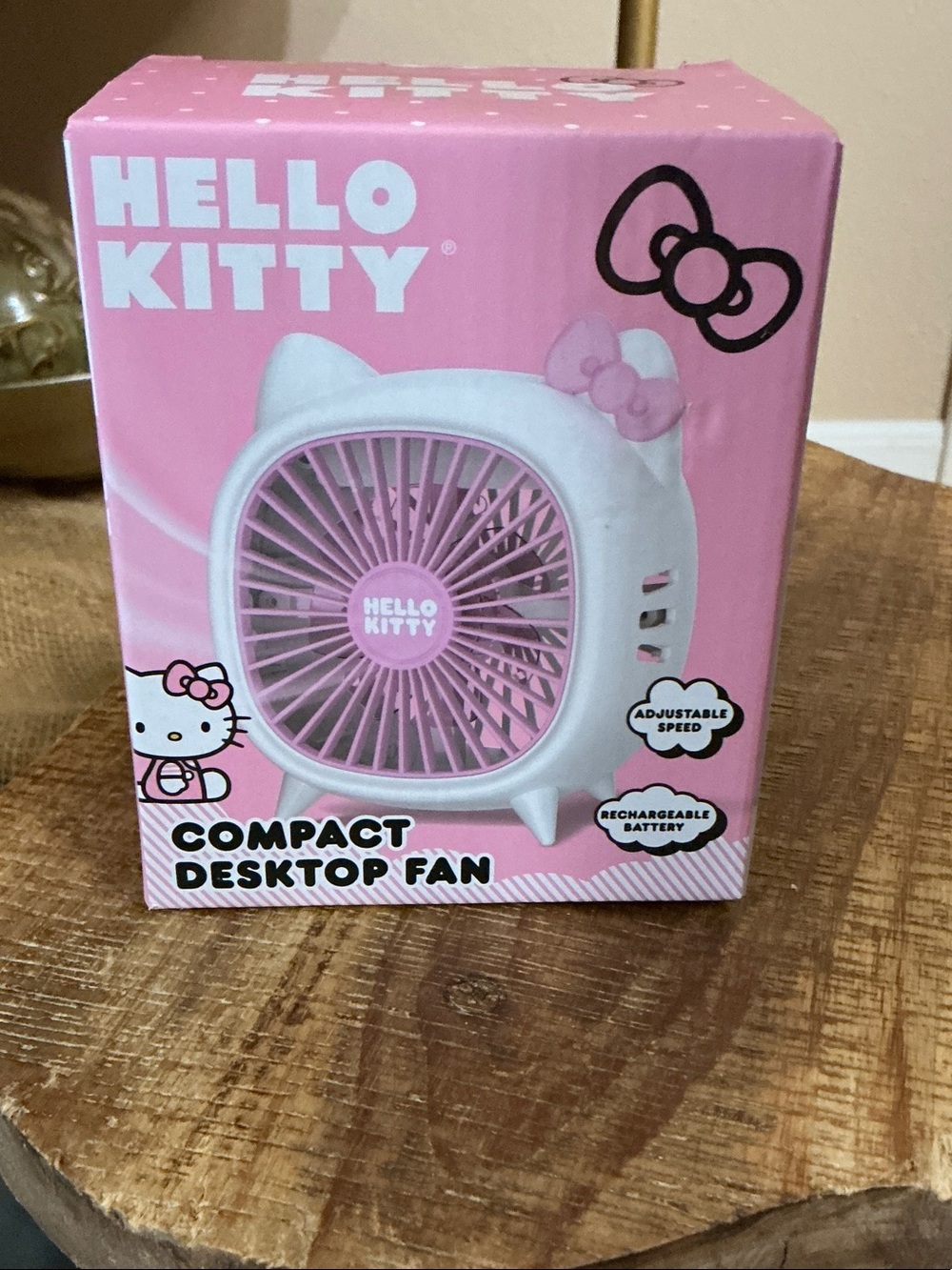 Hello Kitty Pink and White Compact Desktop Fan with Bow Accent